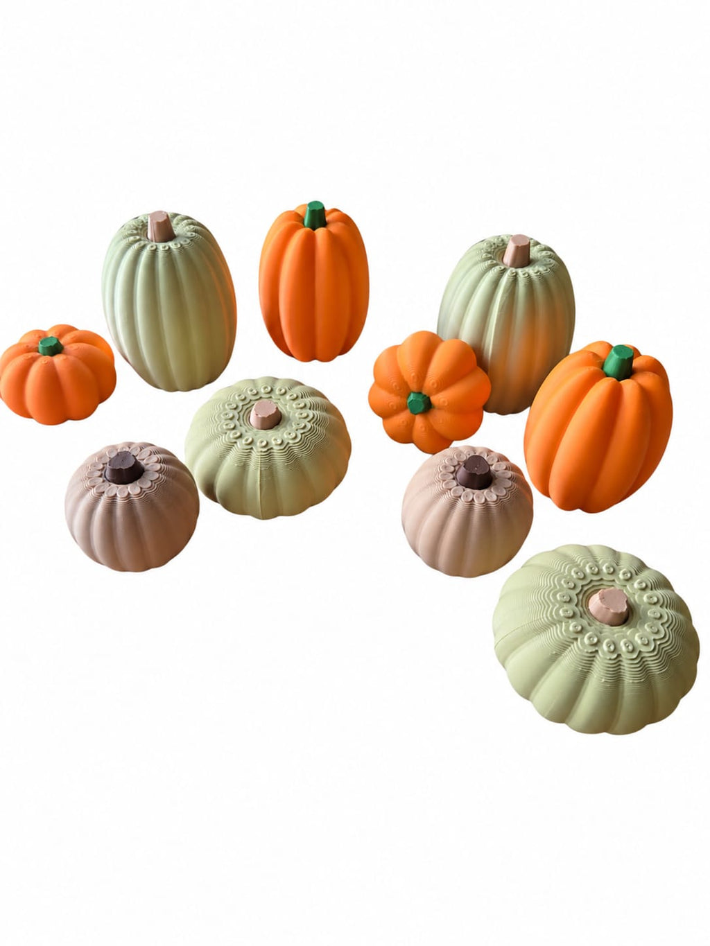 Set geprinte pompoenen in verschillende vormen en maten, sensorisch herfstspeelgoed