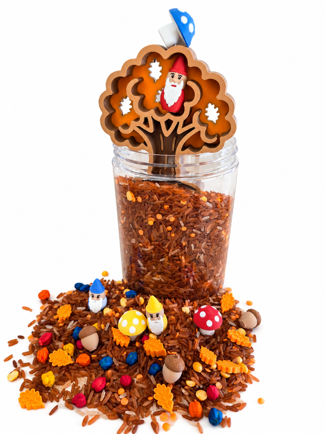 Play It Kabouters in het bos van Play This Way, Play It speelpot voor sensorisch spel met speelrijst